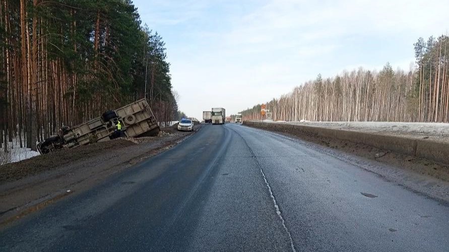 В Мордовии грузовик опрокинулся в кювет